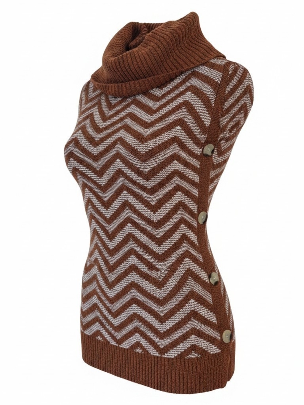 Christian Siriano Brown & Cream Chevron Cowl Neck Sweater